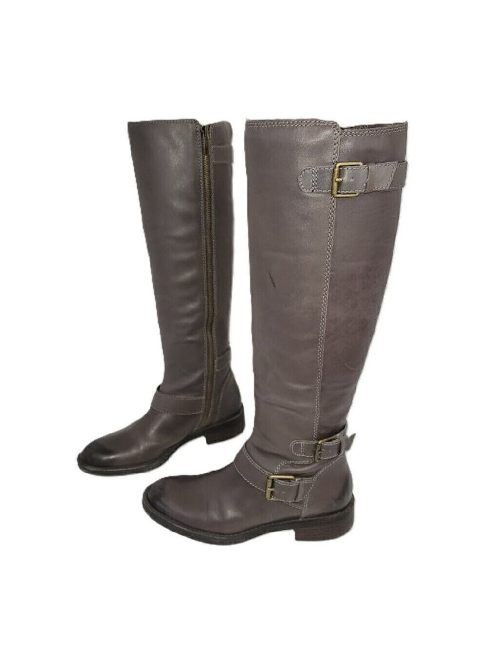 Enzo Angiolini Easayin Tall Riding Boots Dark Taupe Gray W/Buckle Detail Size 6M